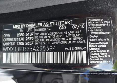 2011 Mercedes-Benz E 350 4Matic z USA, uszkodzony, nr VIN WDDHF8HB2BA295594